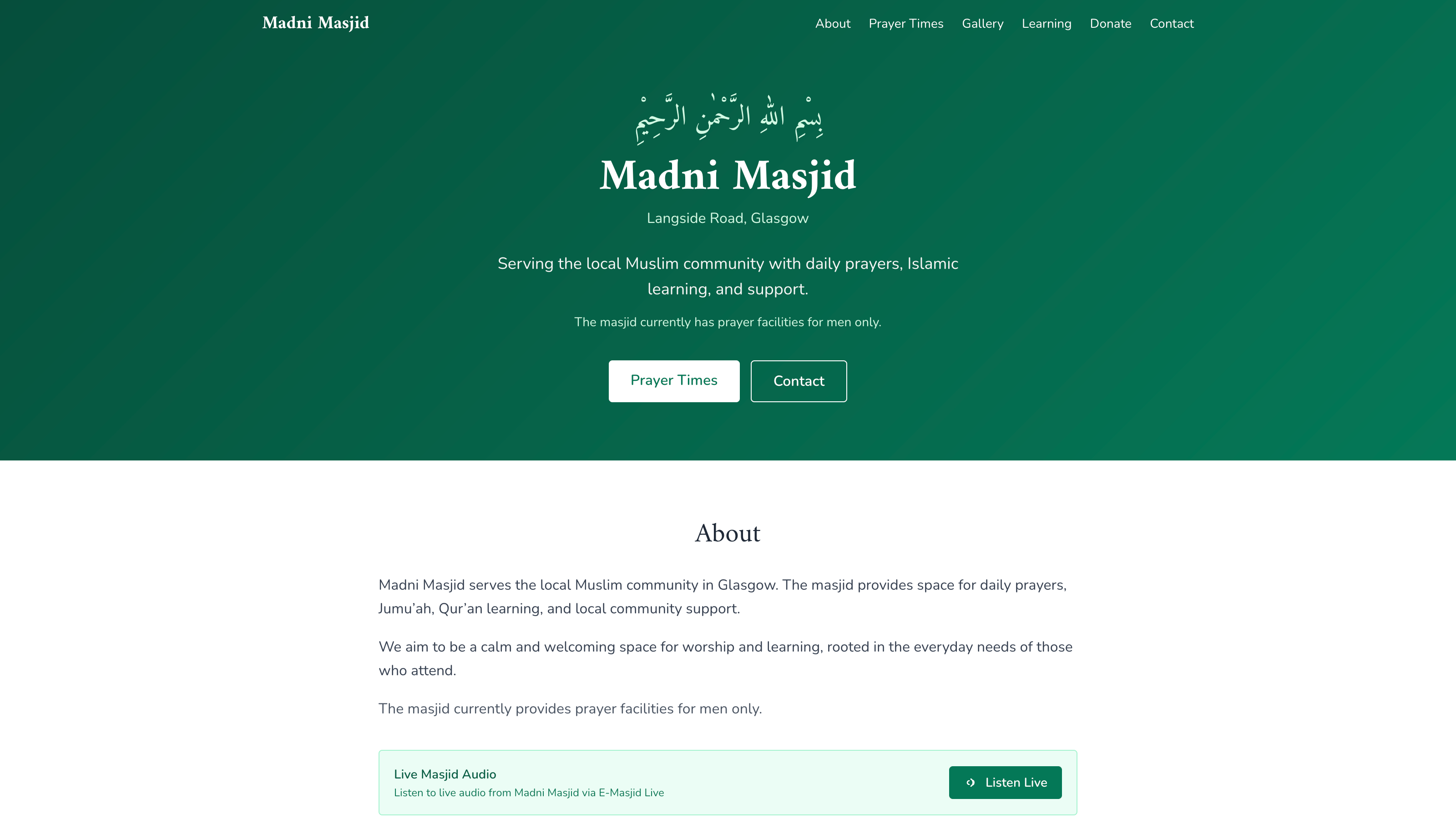 Madni Masjid Website screenshot placeholder